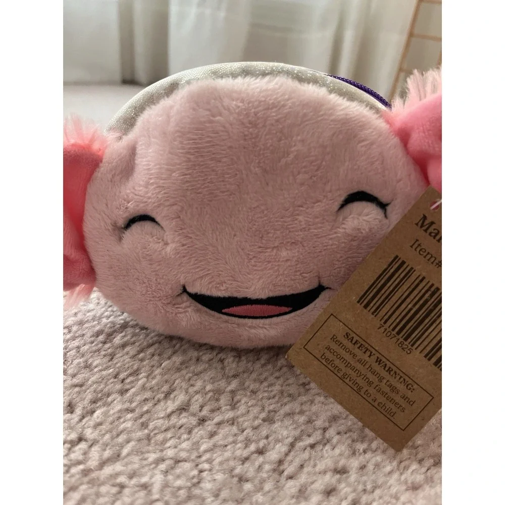 Just Us Plush Axolotl Makeup Bag Pouch Glitter Zipper Pink Purple White 71071825
